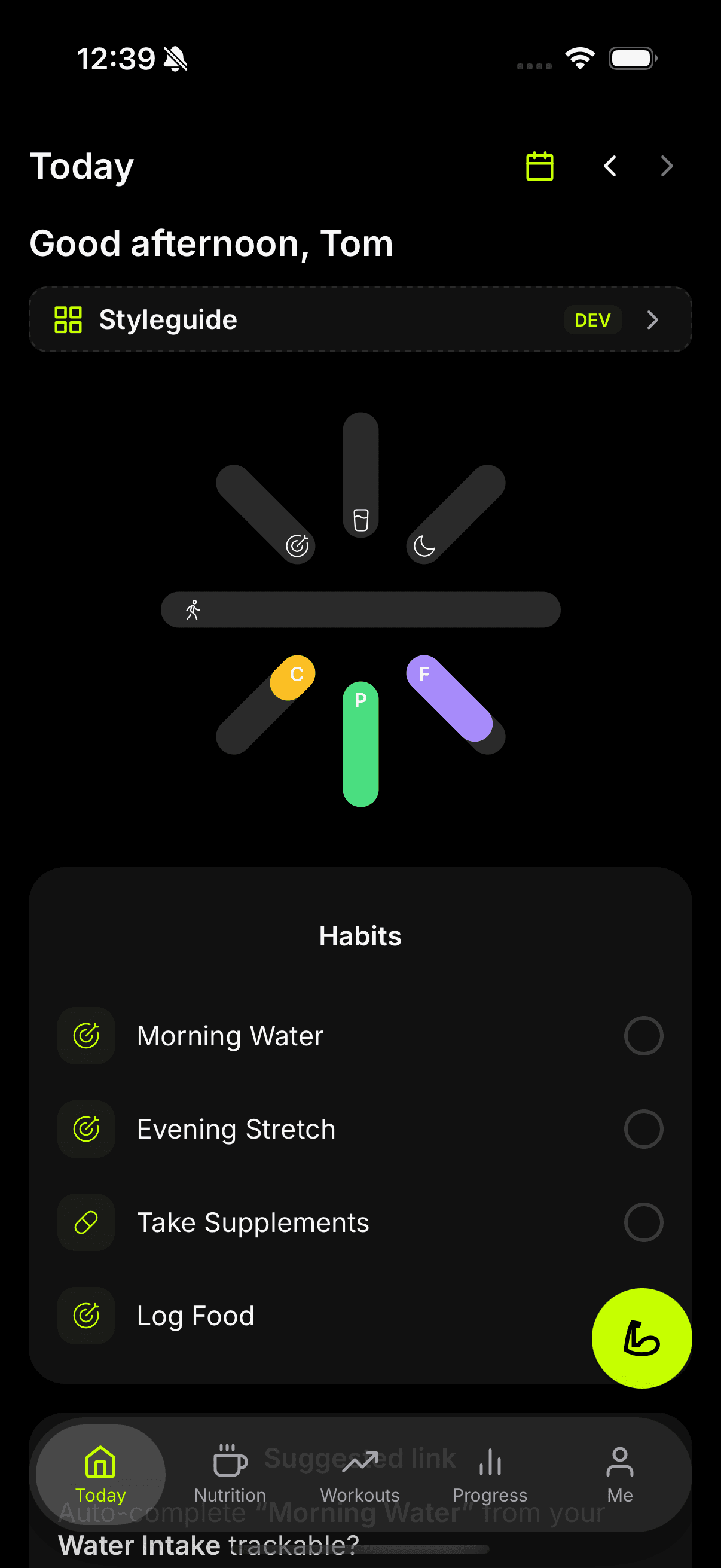 Go Gym app - Today tab preview
